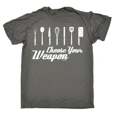 123t Men's Choose Your Weapon Kitchen Funny T-Shirt