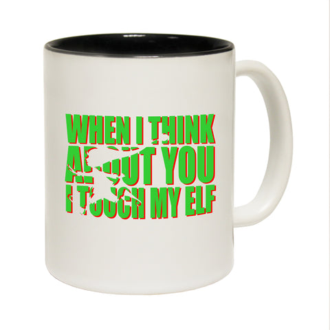 Funny Mugs - I Touch My Elf - Joke Birthday Gift Birthday Pun BLACK NOVELTY MUG