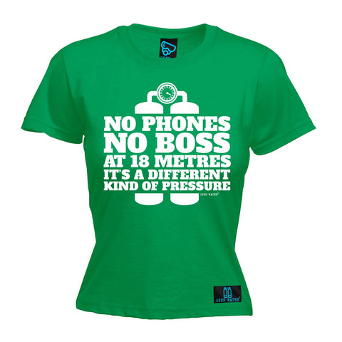 Open Water -  Women's No Phones No Boss At 18 Metres It's A Different Kind Of Pressure - FITTED T-SHIRT